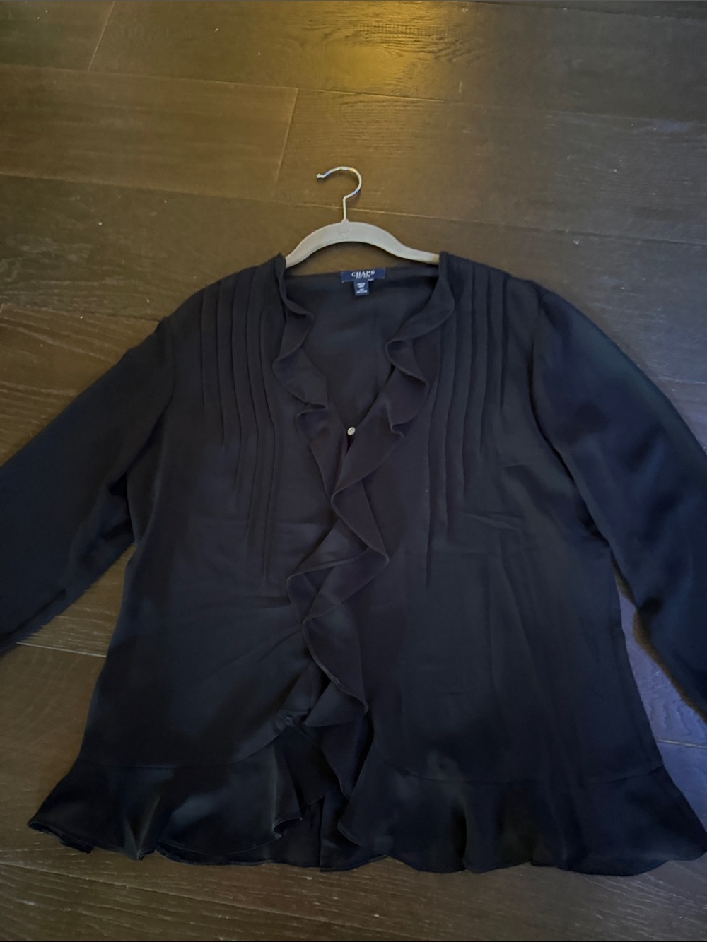 Chaus Black Ruffled Pintuck Front Blouse